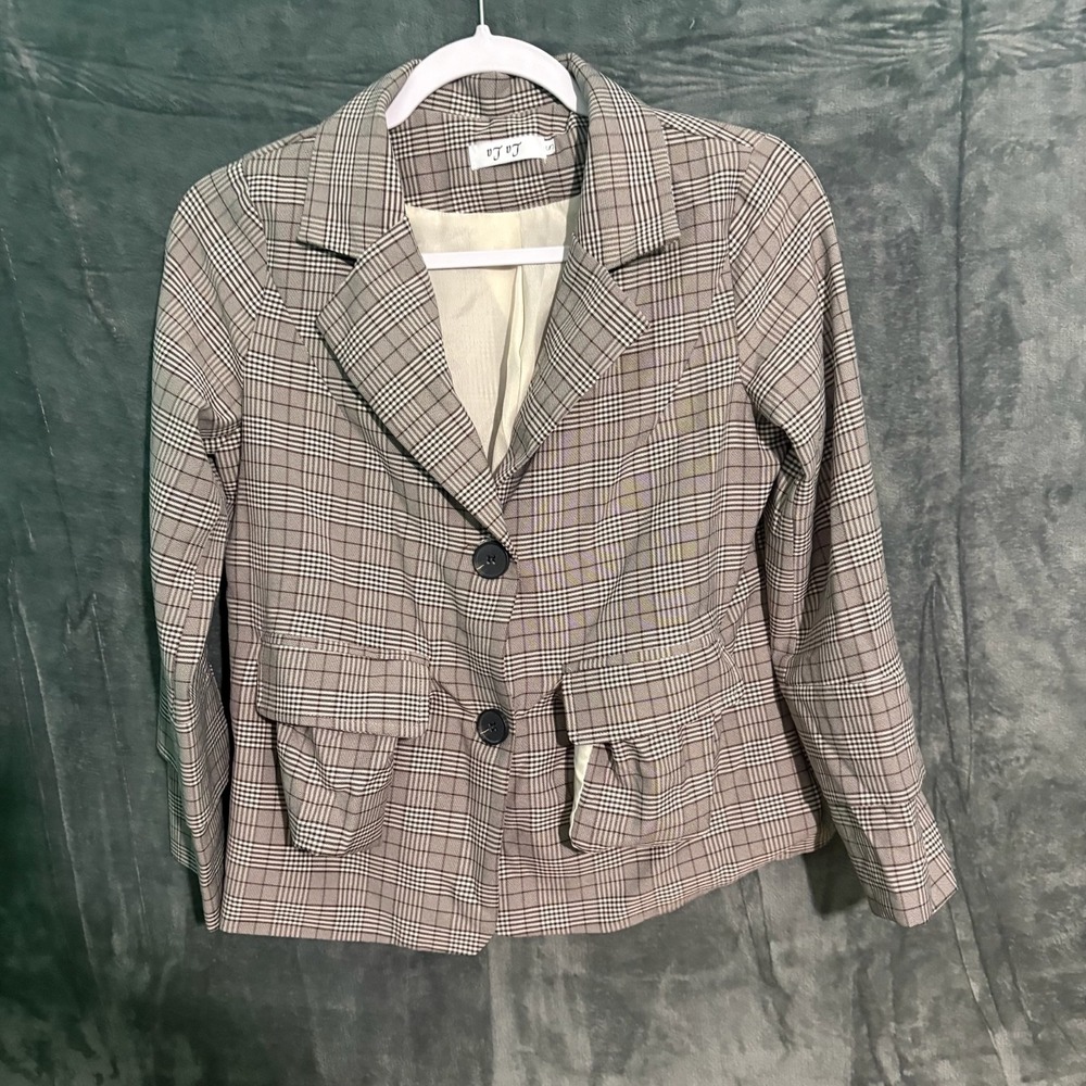 Blazer Suit Womens Small 2 Button Brown Plaid Preppy Y2K
